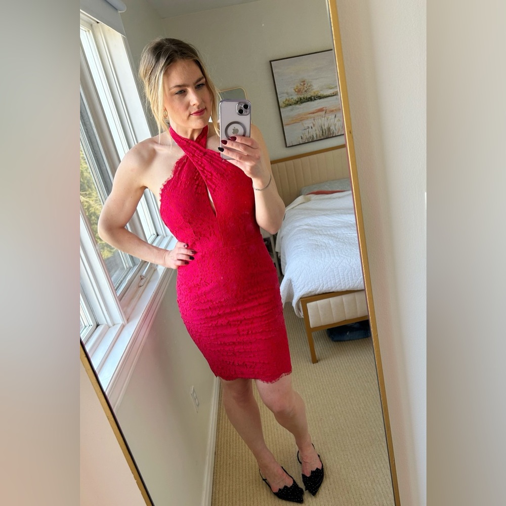Keepsake Red Floral Lace Cocktail Dress